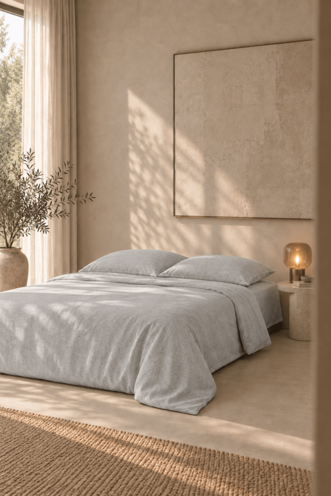 NOMO Jenn Light Grey bedding in a soft neutral interior