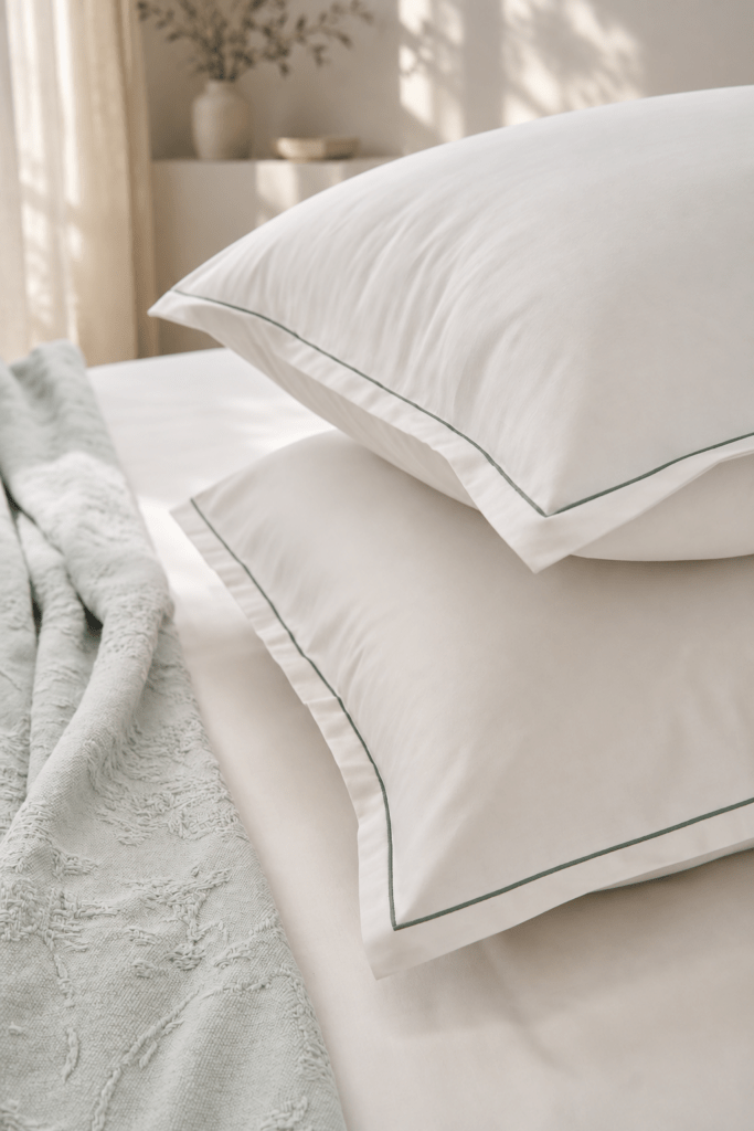 NOMO Little Lisa White pillow with Silver and Eucalyptus detailing